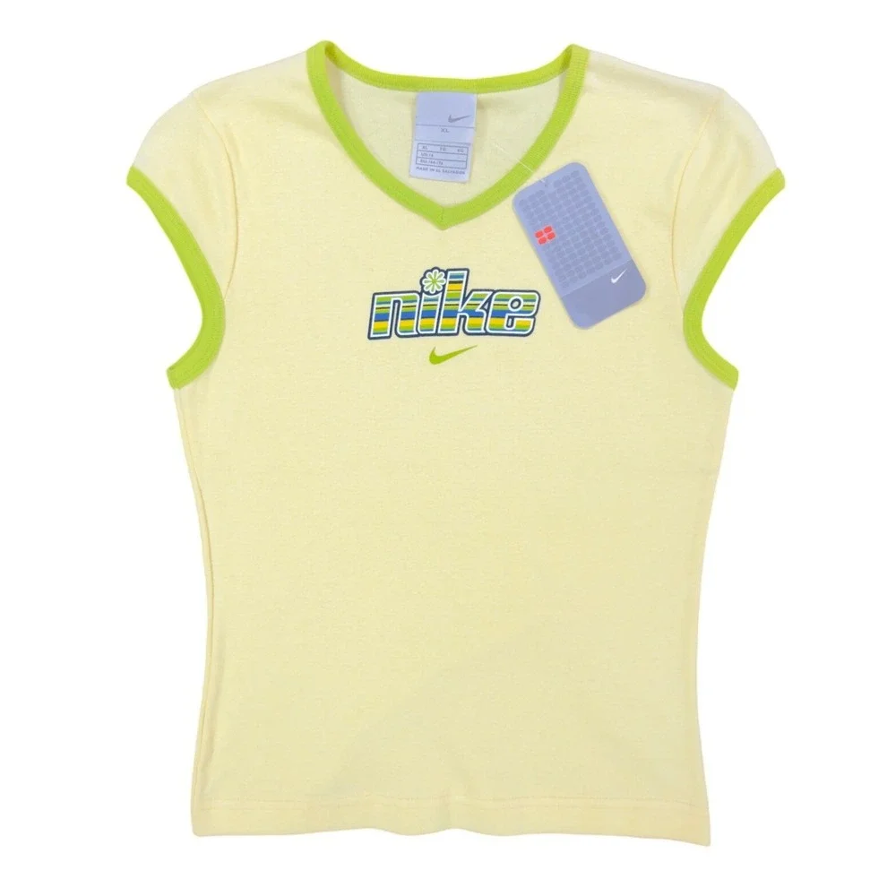 Nike Y2K V-Neck Baby Tee Girls XL Yellow Lime Green NWT Modern 690984-708